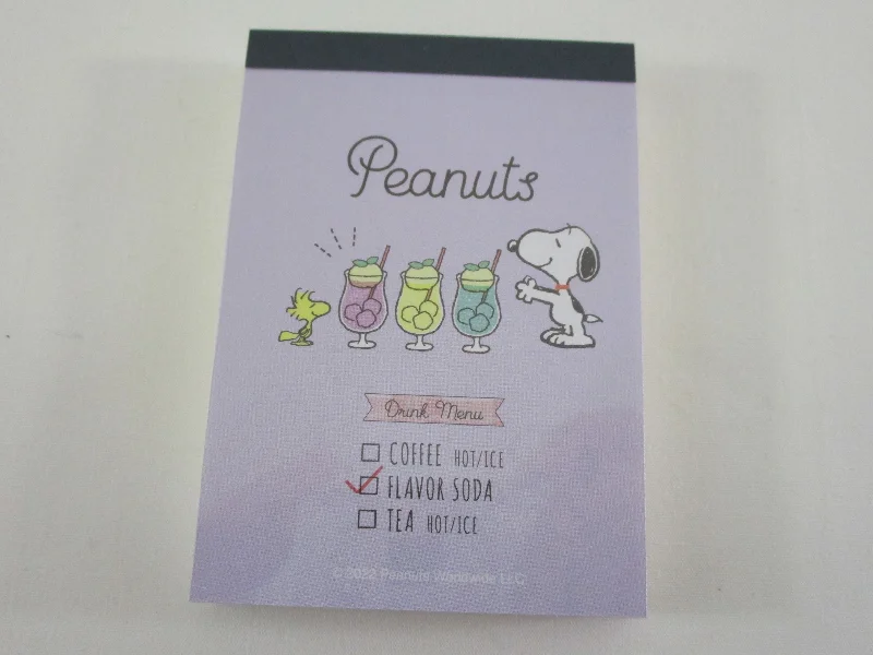 Cute Kawaii Peanuts Snoopy Mini Notepad / Memo Pad Kamio - A Flavor Soda Drink - Stationery Designer Paper Collection