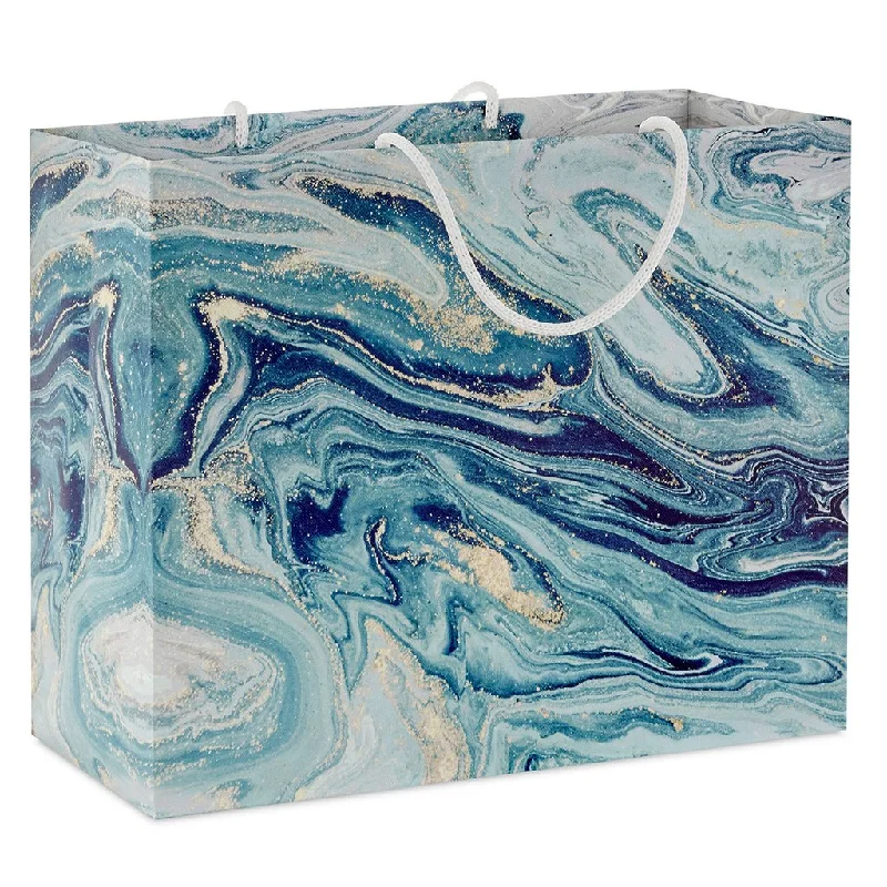 Hallmark : 7.7" Blue, Green and Gold Marbled Medium Horizontal Gift Bag