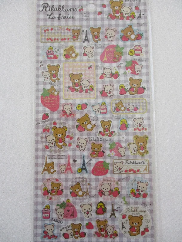 Cute Kawaii San-X Rilakkuma Bear Strawberry  La fraise Sticker Sheet 2014 - A - for Planner Journal Scrapbook Craft