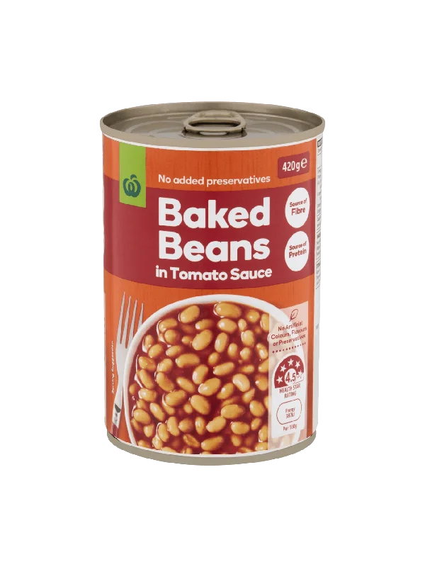 WOOLWORTHS BAKED BEANS IN TOMATO SAUCE 420G