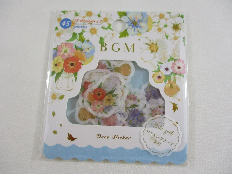 Cute Kawaii BGM Flowers Series Flake Stickers Sack - Flowers in Vases Bouquet Blossom - for Journal Agenda Planner Scrapbooking Craft