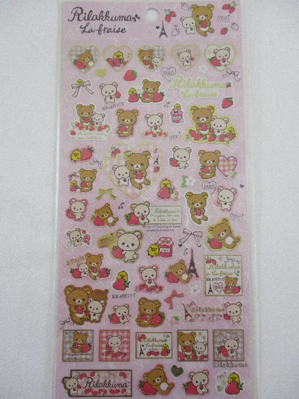 Cute Kawaii San-X Rilakkuma Bear Strawberry  La fraise Sticker Sheet 2014 - B - for Planner Journal Scrapbook Craft