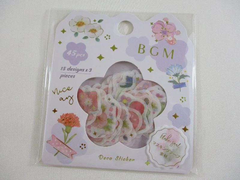 Cute Kawaii BGM Flowers Series Flake Stickers Sack - Beautiful Flowers Bloom Garden Spring - for Journal Agenda Planner Scrapbooking Craft