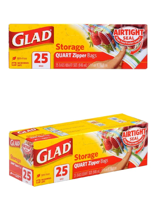 GLAD ZIPPER STORAGE BAG-QUART 25S