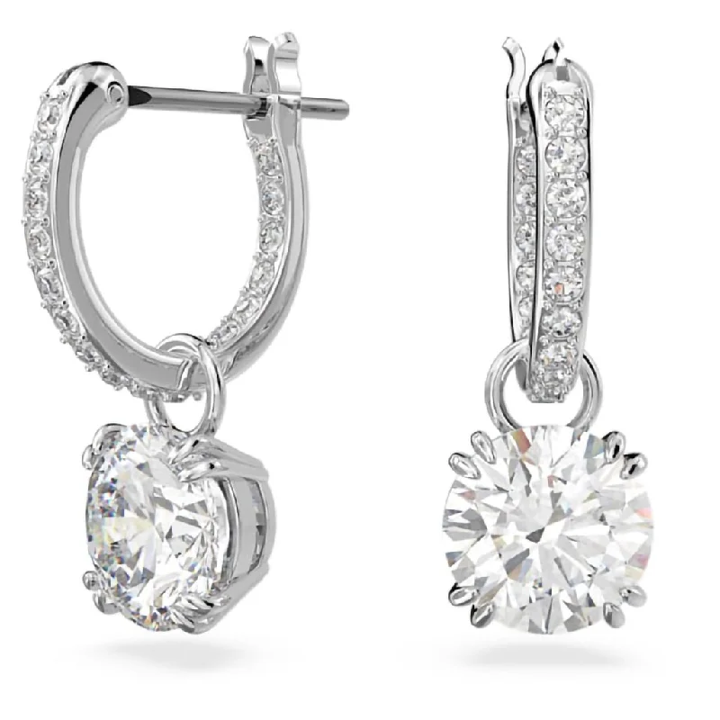 Swarovski : Stella Drop Earrings in White- Round Cut, Rhodium