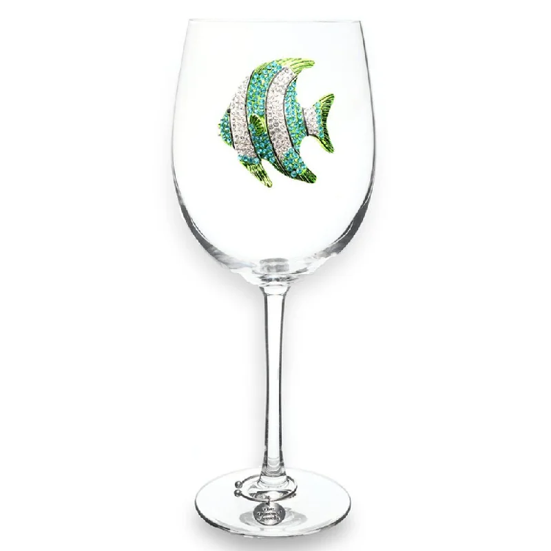 The Queens' Jewels : Turquoise Tropical Fish Jeweled Stemmed Wine Glass