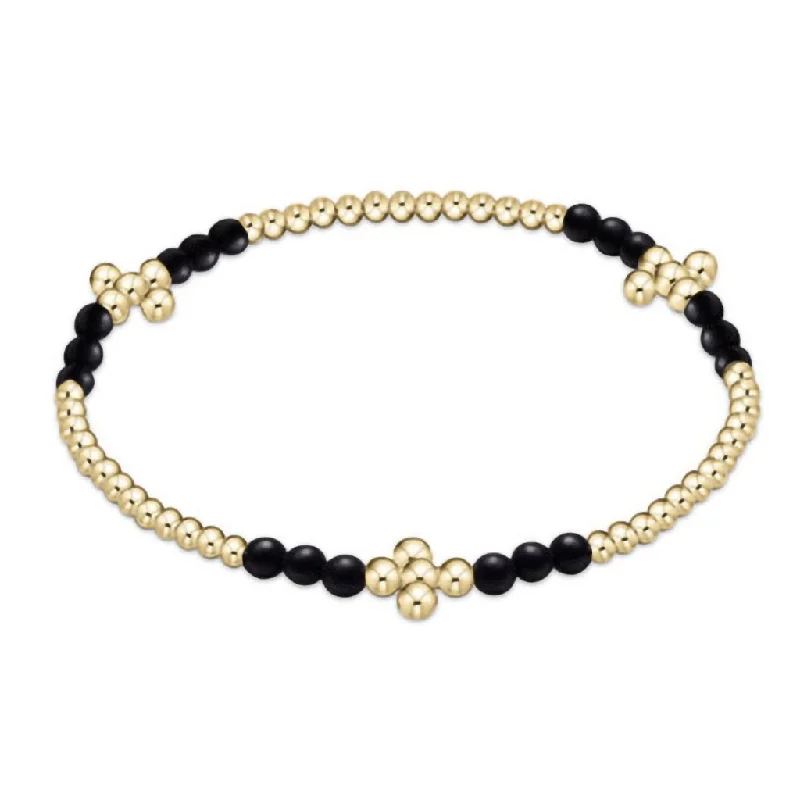 enewton design : Signature Cross Gold Bliss Pattern 2.5mm Bead Bracelet - Matte Onyx