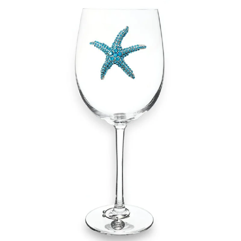 The Queens' Jewels :  Blue Starfish  Jeweled Stemmed Wine Glass