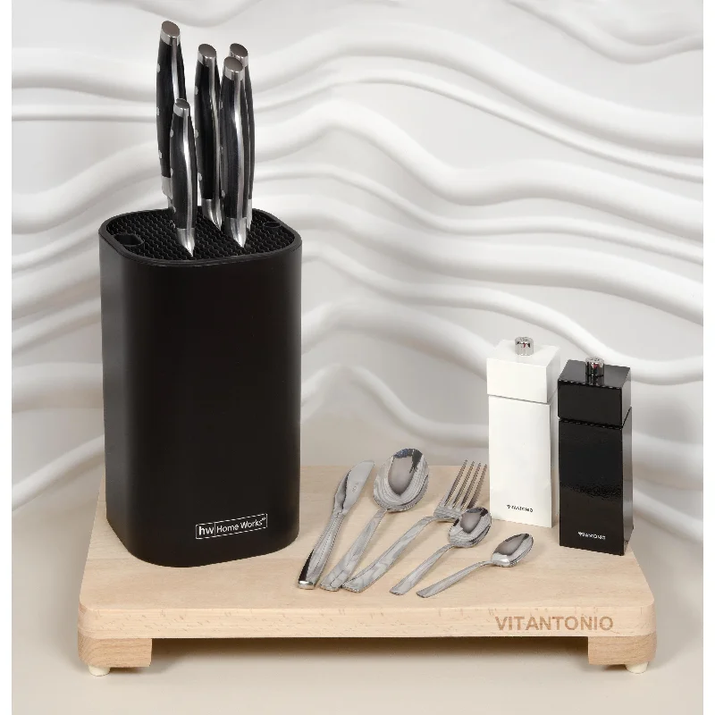 Vitantonio 6 Piece Knife Block with Cutlery, Cutting Board & Salt & Pepper Mill Set 88888ST11