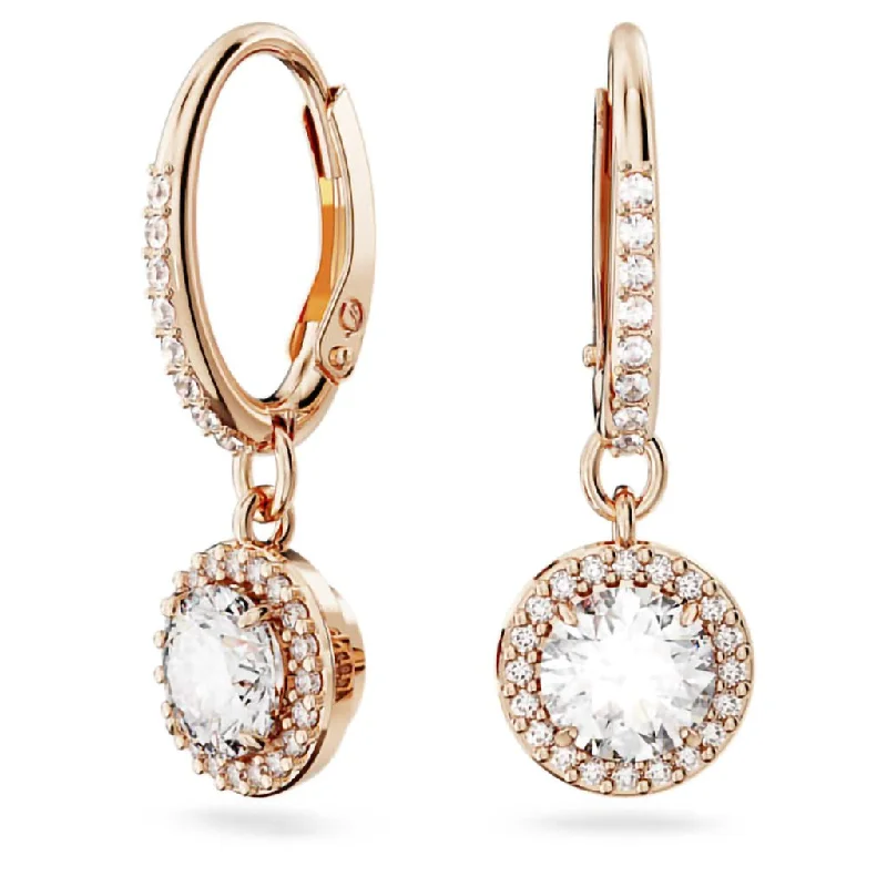 Swarovski : Una Drop Earrings Clover in White -Rose Gold