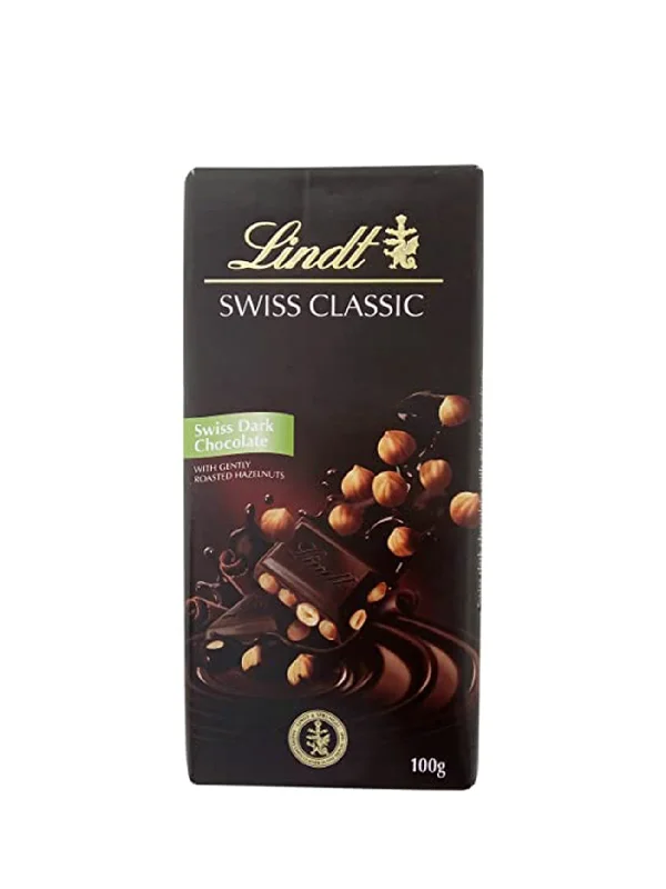 LINDT SWISS CLASSIC DARK HAZELNUT CHOC 100GM