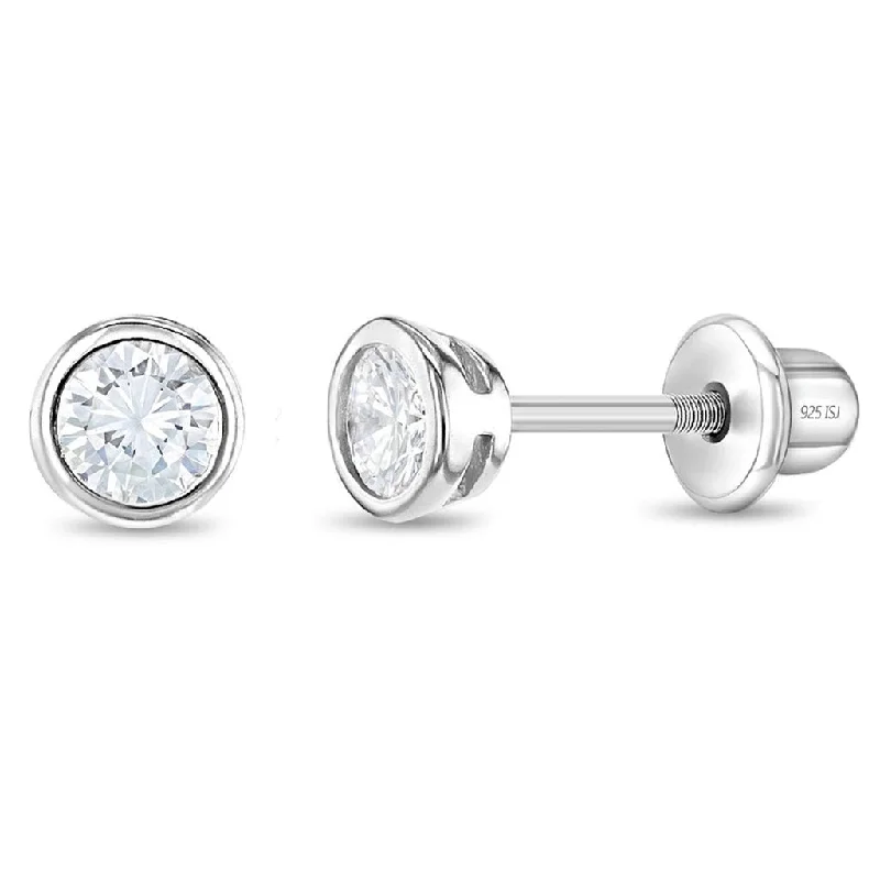 In Season Jewelry : Bezel Set Solitaire Girl Earrings- Clear