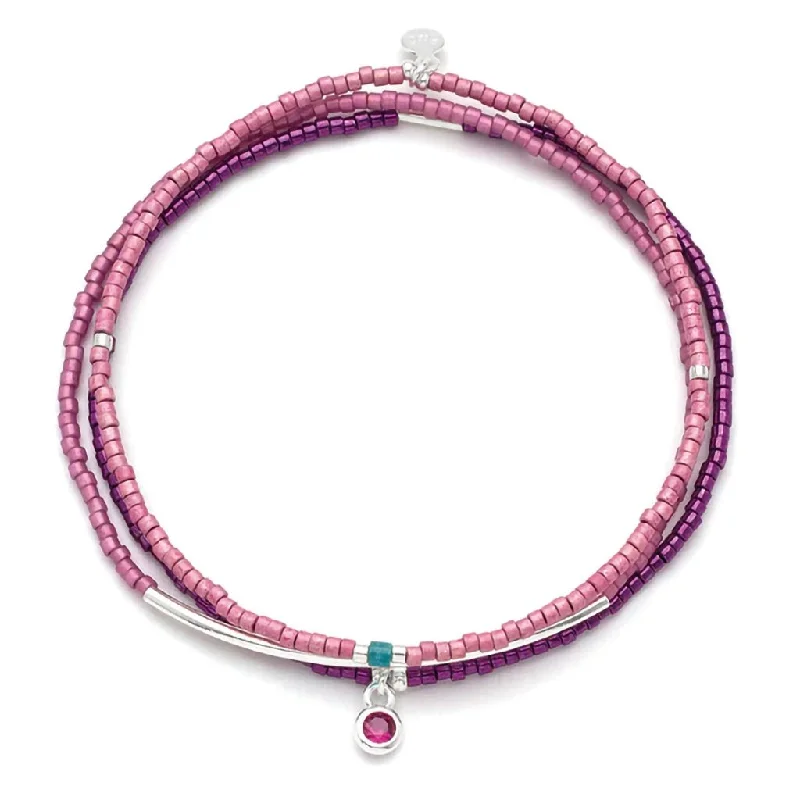 Scout Curated Wears : Tonal Chromacolor Miyuki Bracelet Trio - Fuchsia/Silver