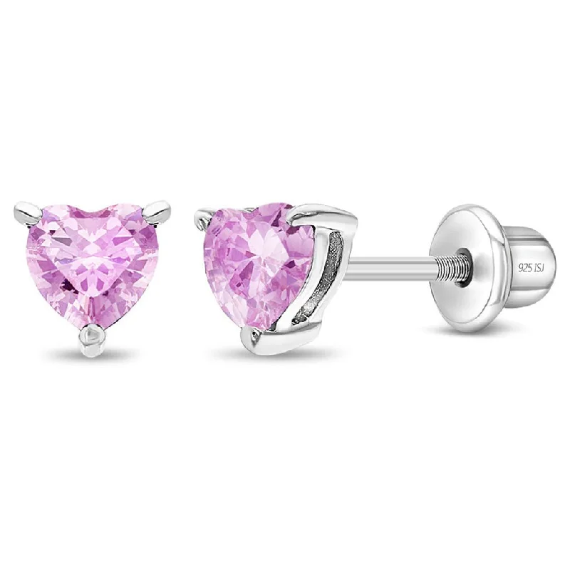 In Season Jewelry : CZ Birthstone Heart Solitaire Children Earrings