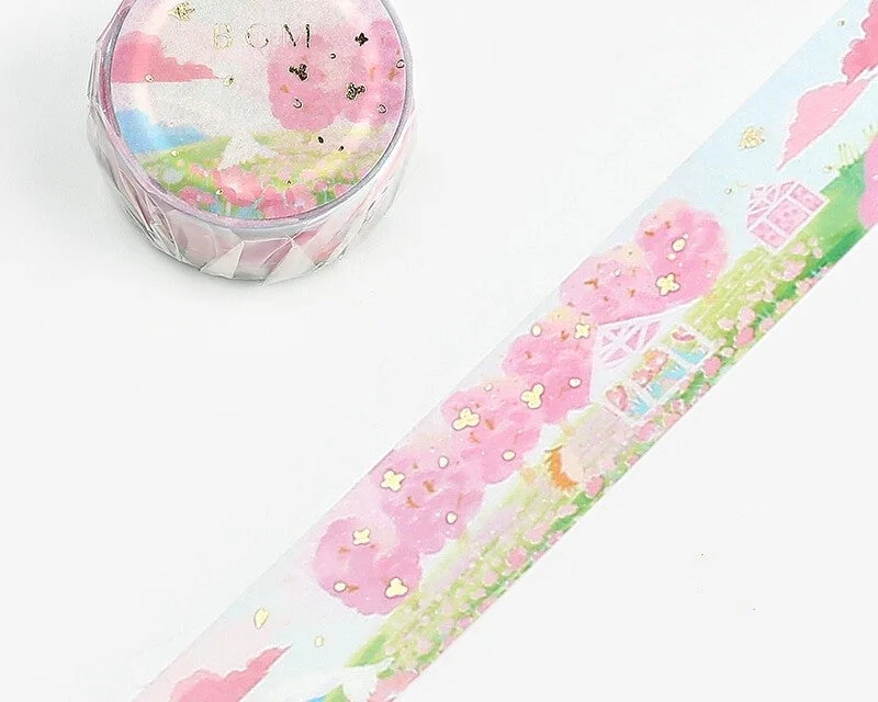 Cute Kawaii BGM Washi / Masking Deco Tape - Beautiful Cherry Blossom Spring Flower Garden - for Scrapbooking Journal Planner Craft