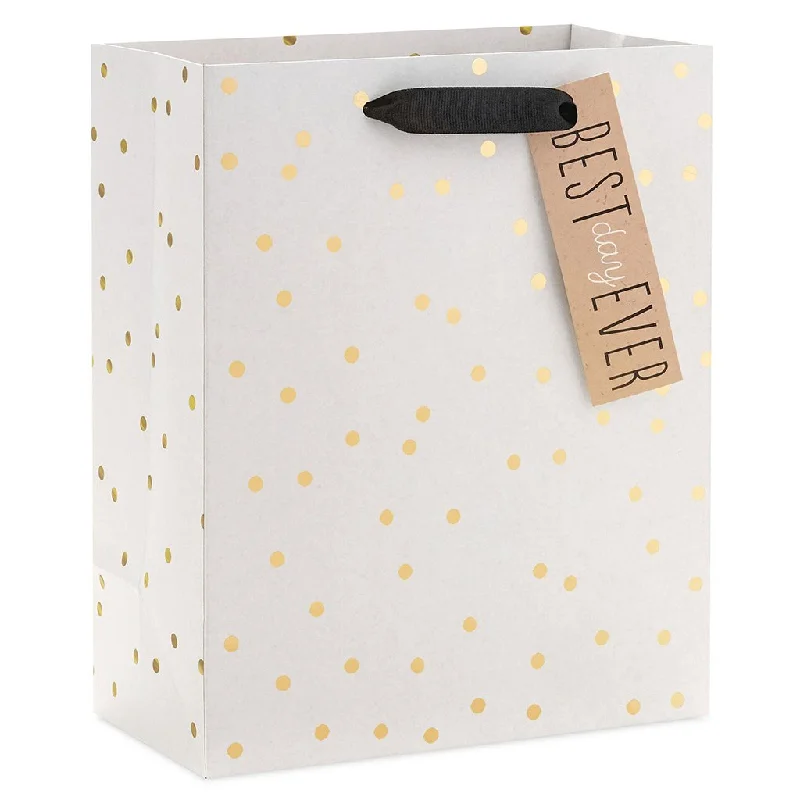 Hallmark : 9.6" Ivory With Gold Dots Medium Gift Bag