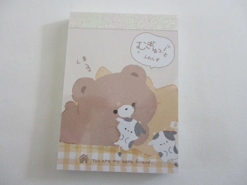 Cute Kawaii Q-lia Mugyutto Bear and Cow Friends Mini Notepad / Memo Pad - Stationery Designer Paper Collection