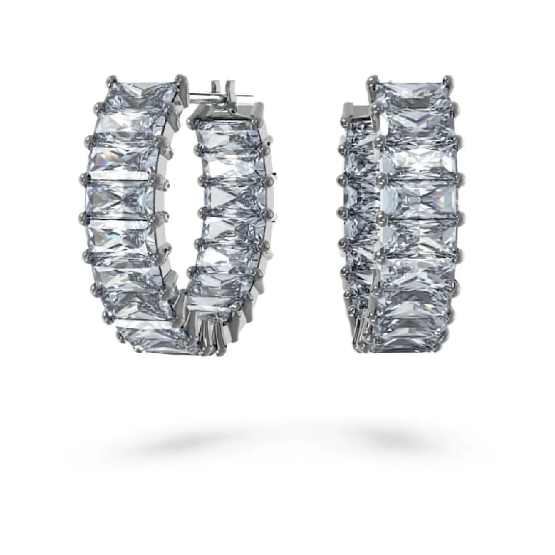 Swarovski : Matrix Hoop Earrings in Gray - Baguette Cut, Rhodium