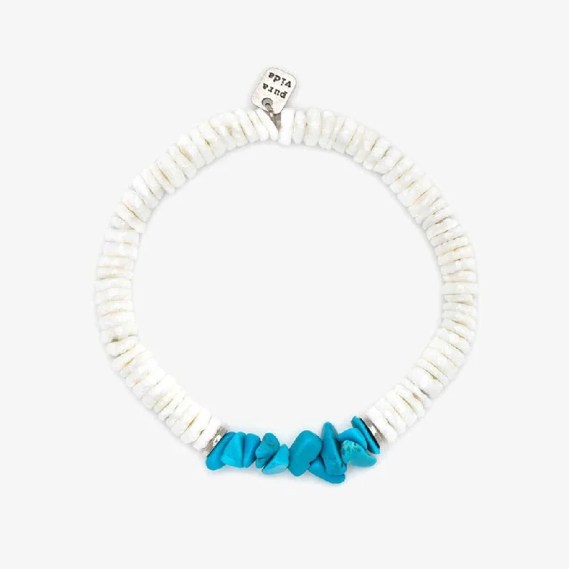 Pura Vida : Puka Shell and Turquoise ChipStretch Bracelet