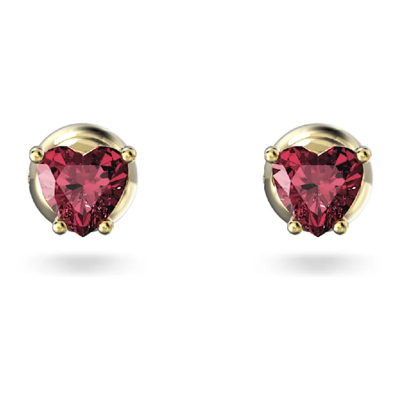 Swarovski : Chroma Stud Earrings in Red  - Heart Cut, Gold