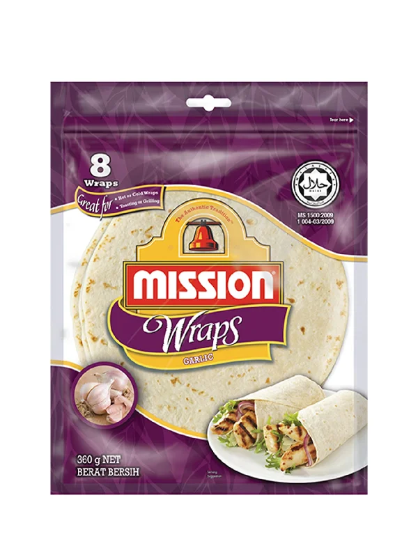 MISSION WRAPS GARLIC 8'S 360GM