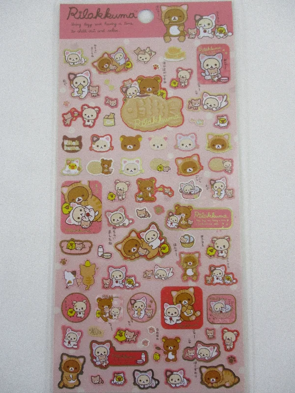 Cute Kawaii San-X Rilakkuma Bear Cat Sticker Sheet 2014 - B - for Planner Journal Scrapbook Craft