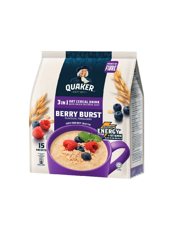 QUAKER 3IN1 OAT CEREAL DRINK BERRY BURST 15X30G