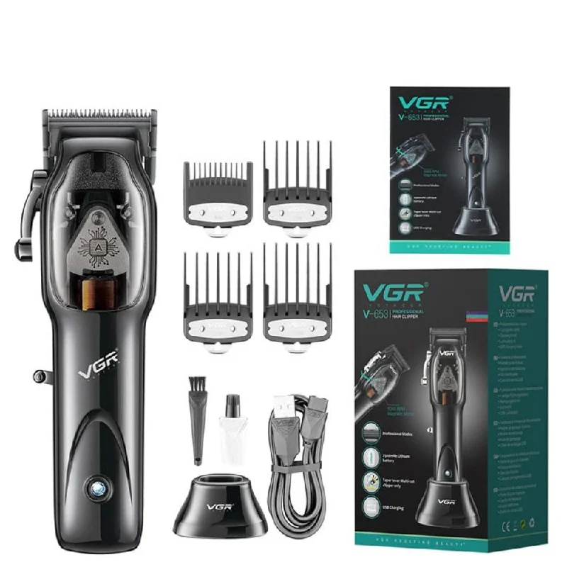 (NET) VGR Wireless Shaving Trimmer Cordless Edging Hair And Beard Clipper With Stand And Nozzles / V-653