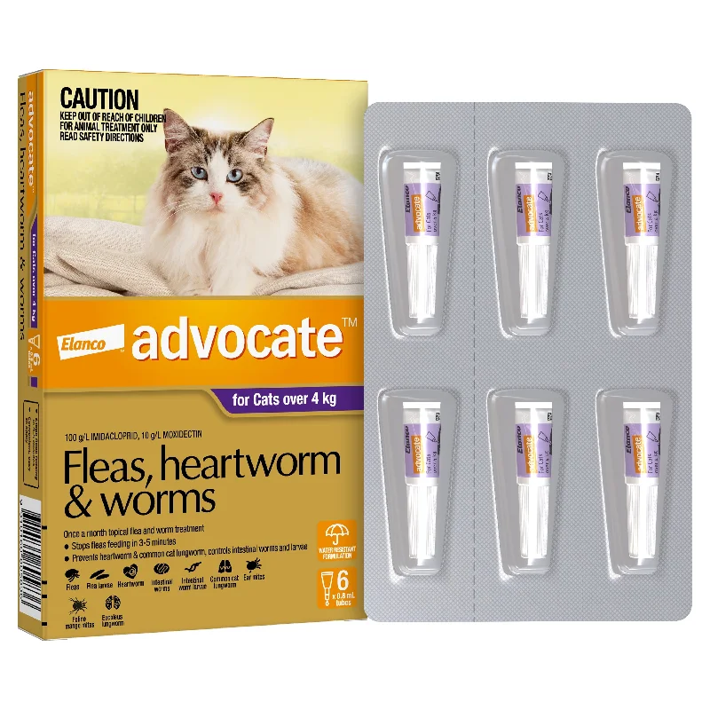 Advocate Flea Heartworm and Worm Treatment for Cats 4kg Purple 6 Pack